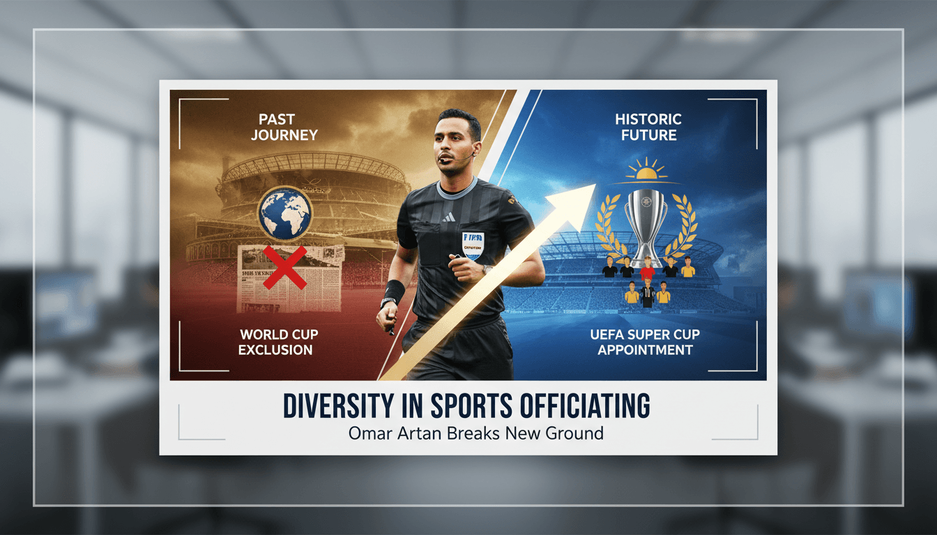 Omar Artan officiating the UEFA Super Cup, symbolizing diversity in sports.