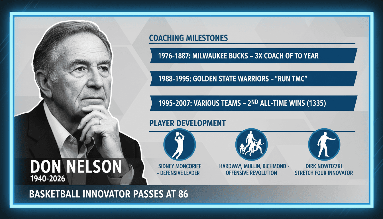 Don Nelson coaching during a game, showcasing his innovative style.