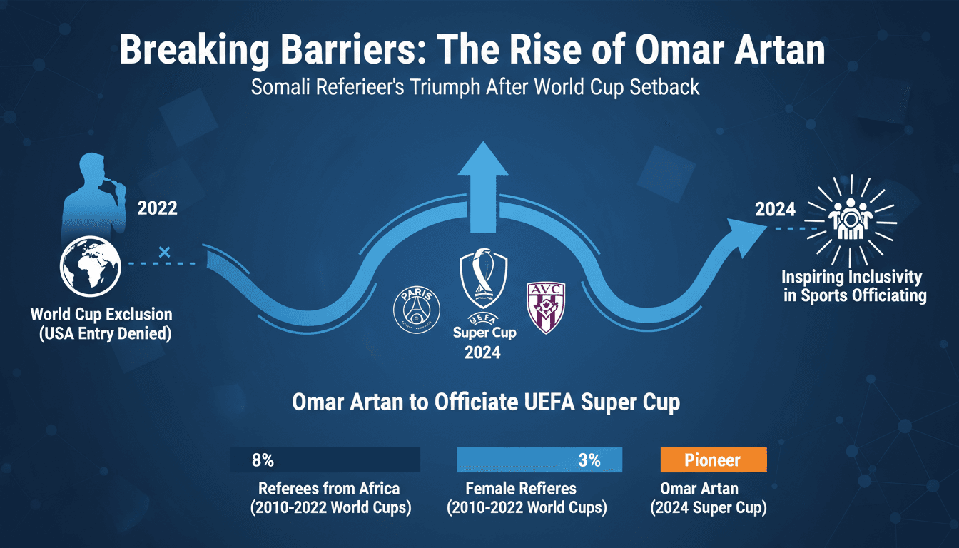 Somali referee Omar Artan officiating the UEFA Super Cup match