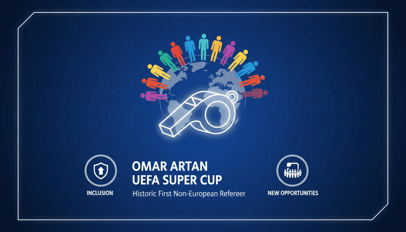 Omar Artan officiating the UEFA Super Cup, symbolizing diversity in sports.