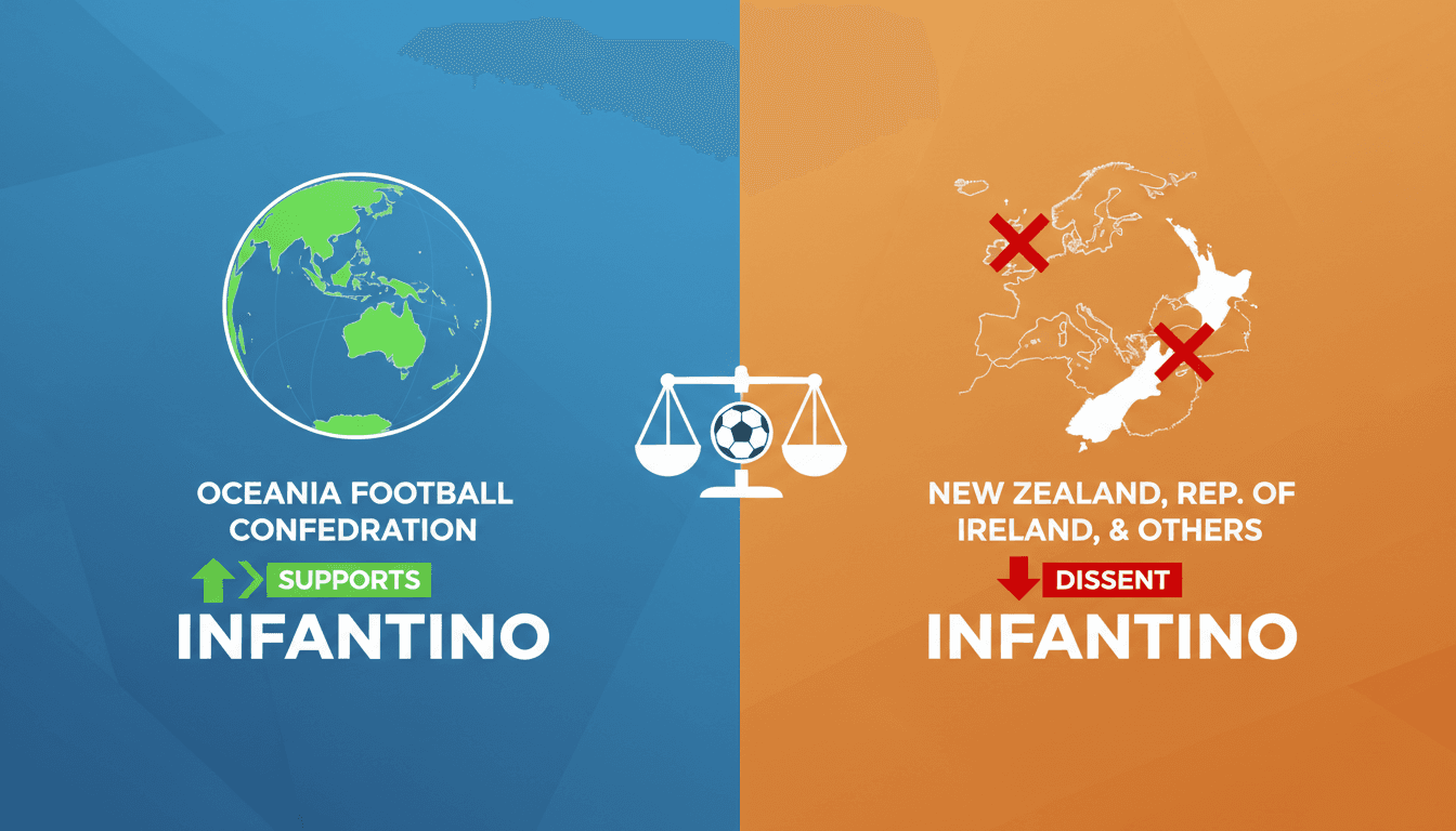 Infantino receiving support from the Oceania Football Confederation amidst dissent from other nations.