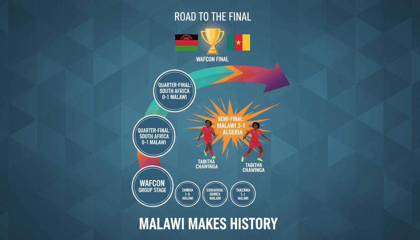 Malawi women's football team celebrating their victory over Algeria in WAFCON semi-finals.