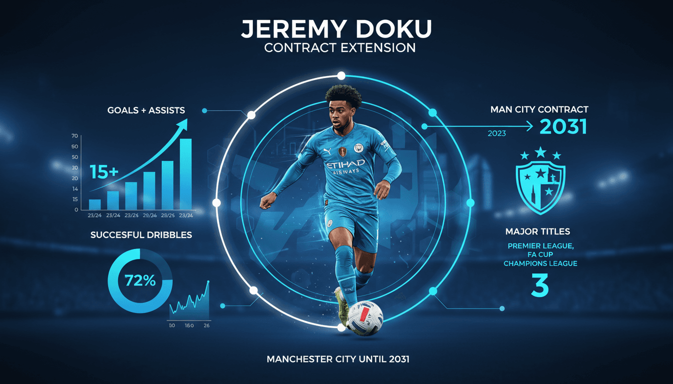 Jeremy Doku extends contract with Manchester City until 2031