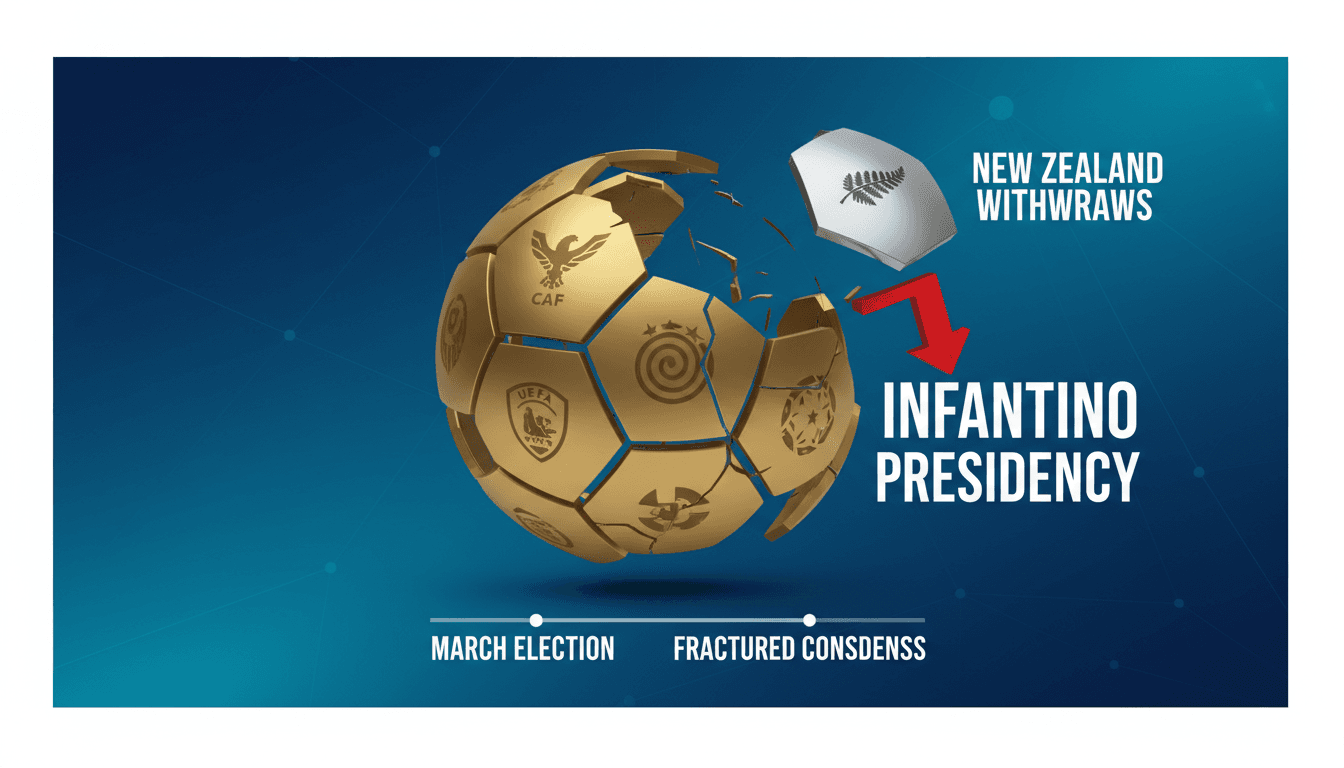 New Zealand flag with FIFA logo in the background, symbolizing the withdrawal of support.
