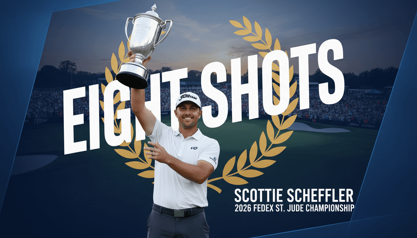 Scottie Scheffler celebrating his eight-shot victory at the 2026 FedEx St. Jude Championship.