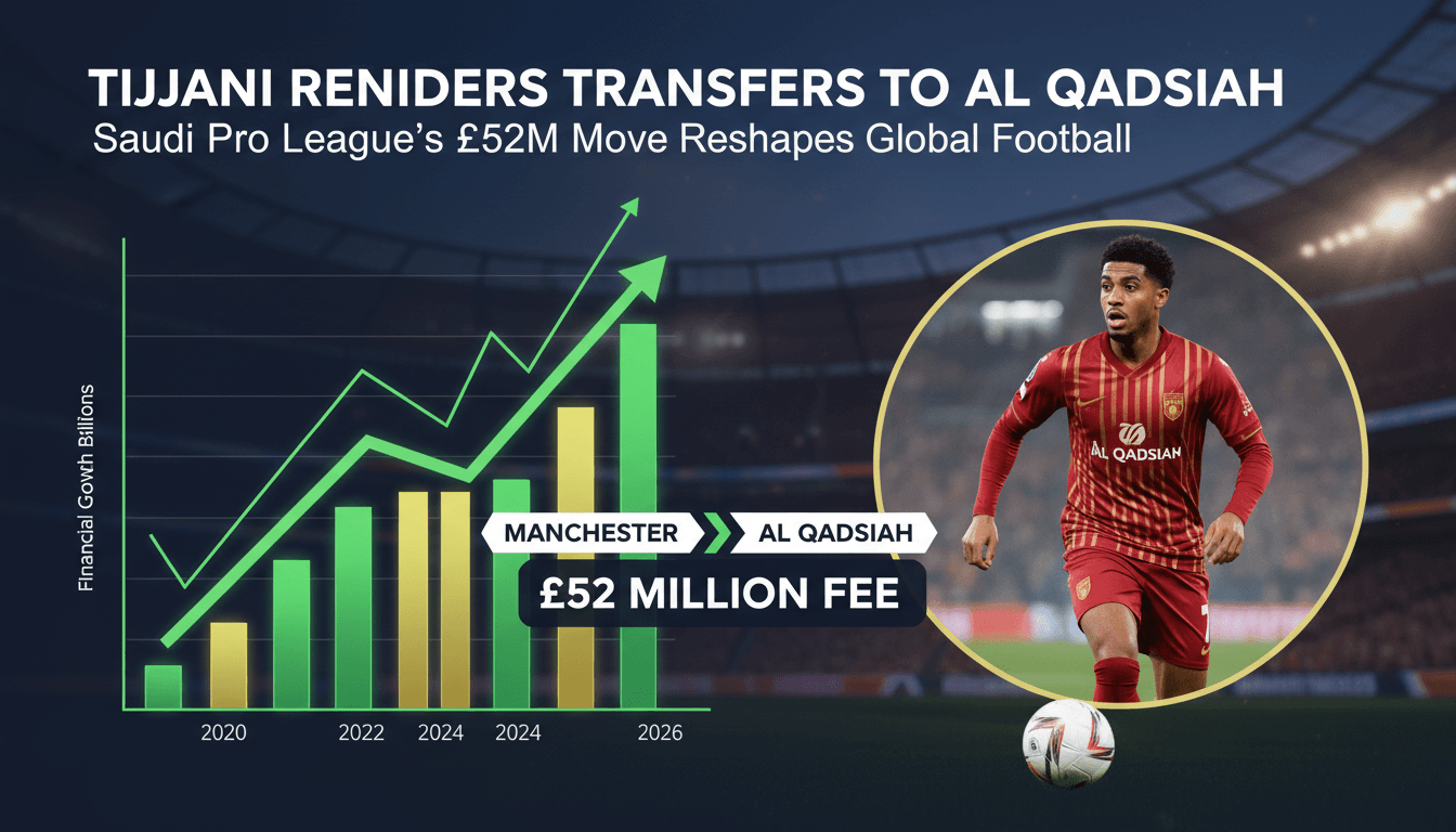 A graphic showing Tijjani Reijnders' transfer to Al Qadsiah and the financial implications for the Saudi Pro League.