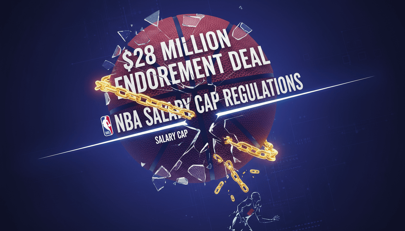 A graphic illustrating the $28 million endorsement deal and its impact on NBA salary-cap regulations.
