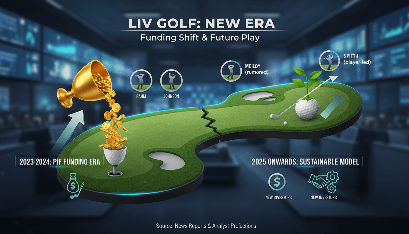 An infographic showing LIV Golf's funding timeline and player commitments after the PIF withdrawal.