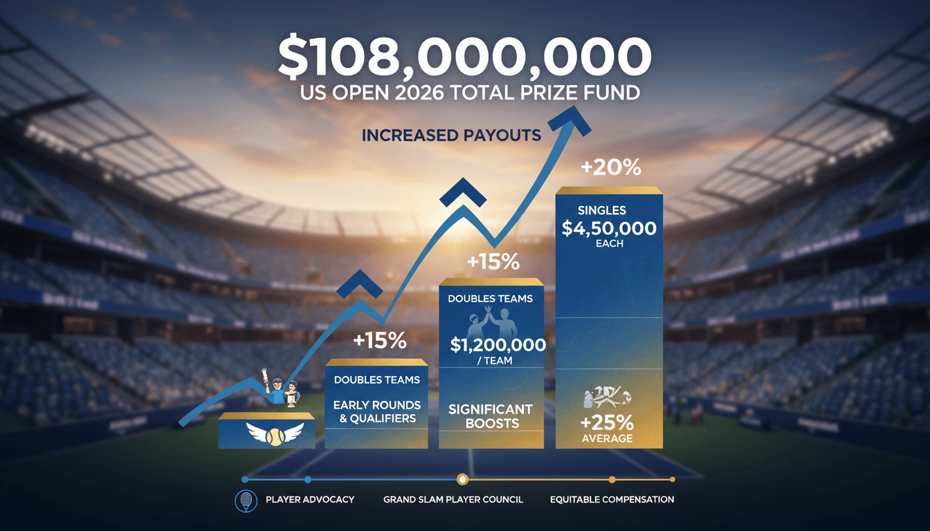 Infographic detailing the US Open's record $108 million prize fund and its impact on player compensation.