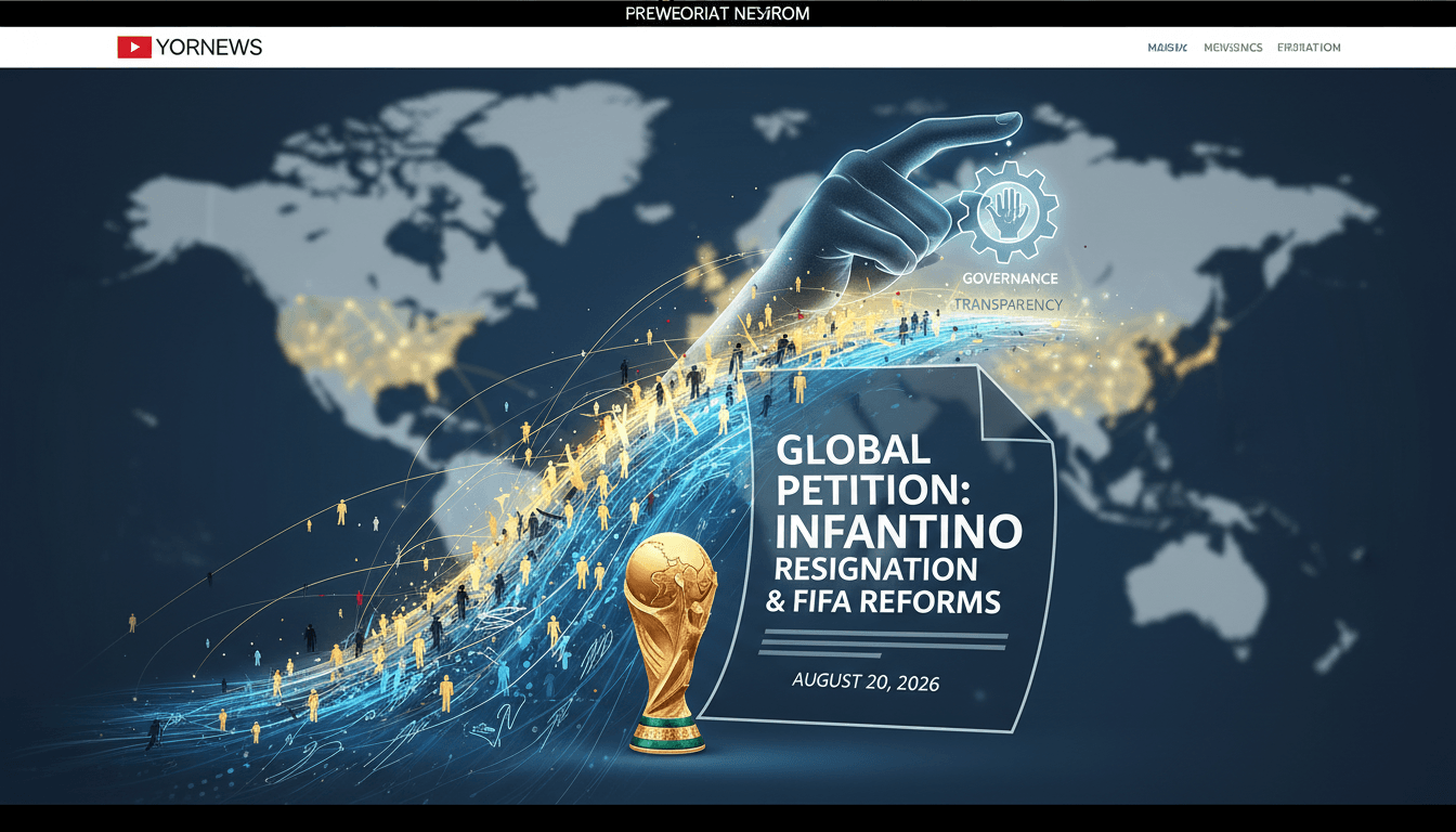 A graphic showing fans rallying for FIFA reform, emphasizing the demand for transparency and accountability.