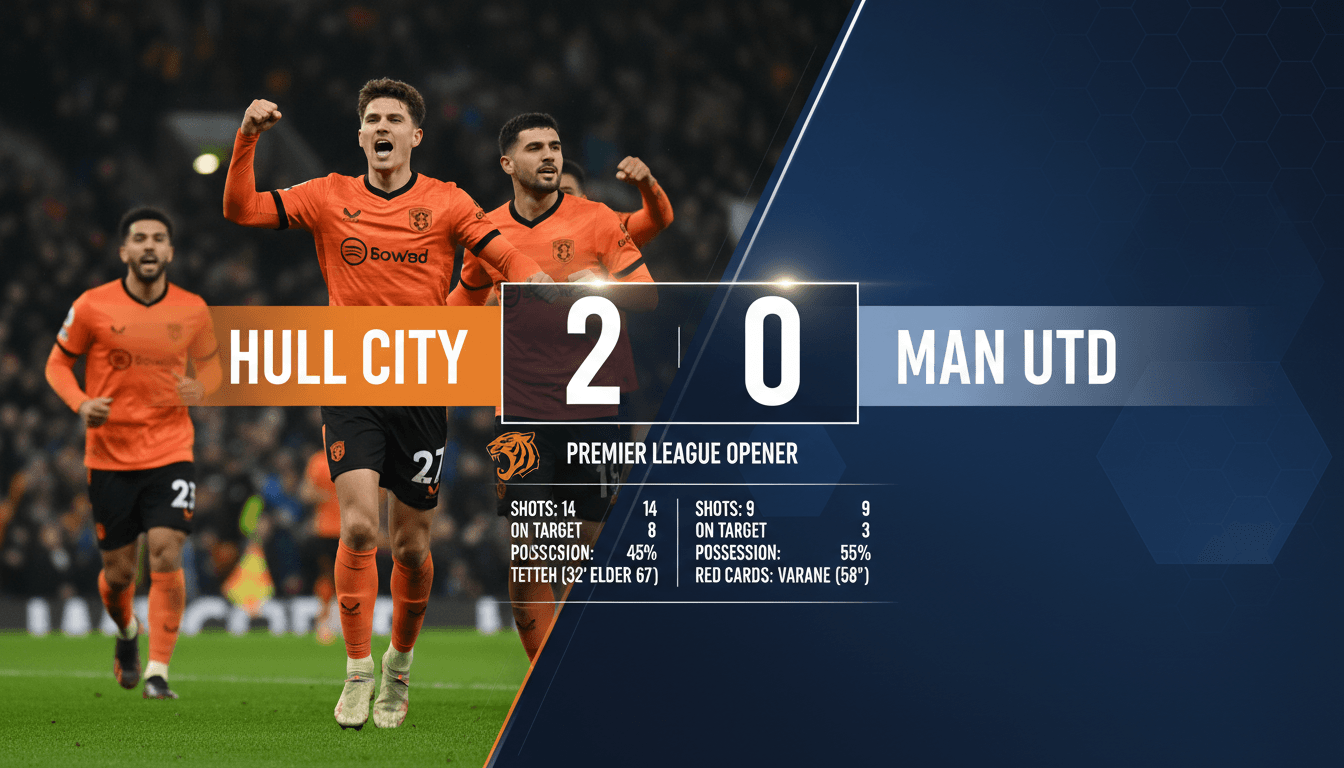 Hull City players celebrating their 2-0 victory over Manchester United in the Premier League opener.