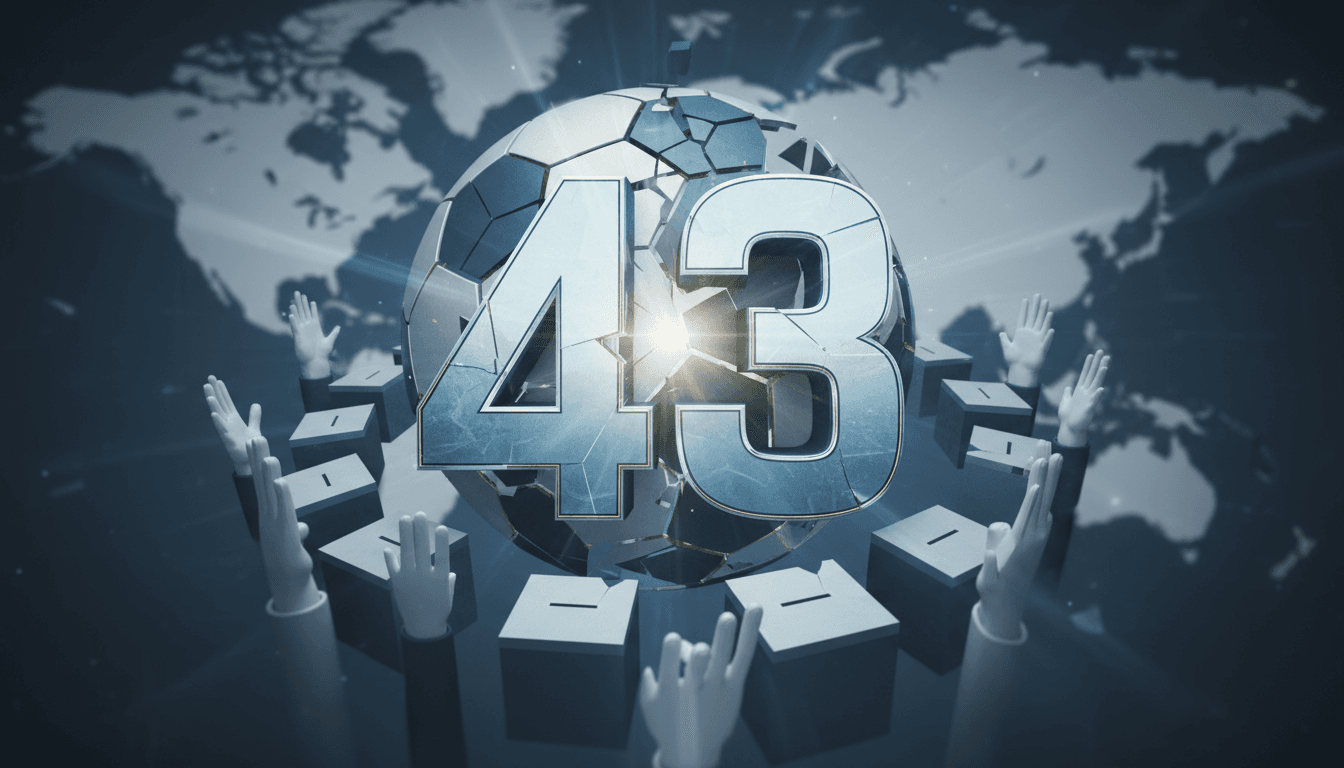 A graphic showing the number 43, representing the threshold for a no-confidence vote in FIFA.