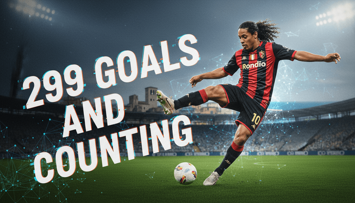 Ronaldinho in action for Ravenna FC, aiming for his 300th career goal in professional football.
