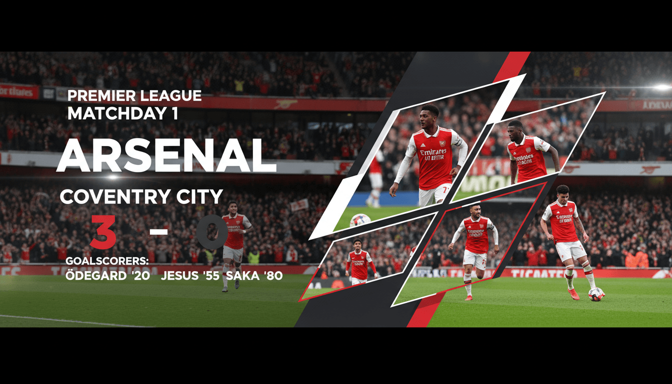 Arsenal players celebrating their 3-0 victory over Coventry City in the Premier League opener.