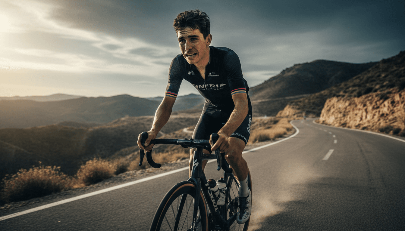 Josh Tarling competing in the Vuelta a España, showcasing resilience after personal tragedy.