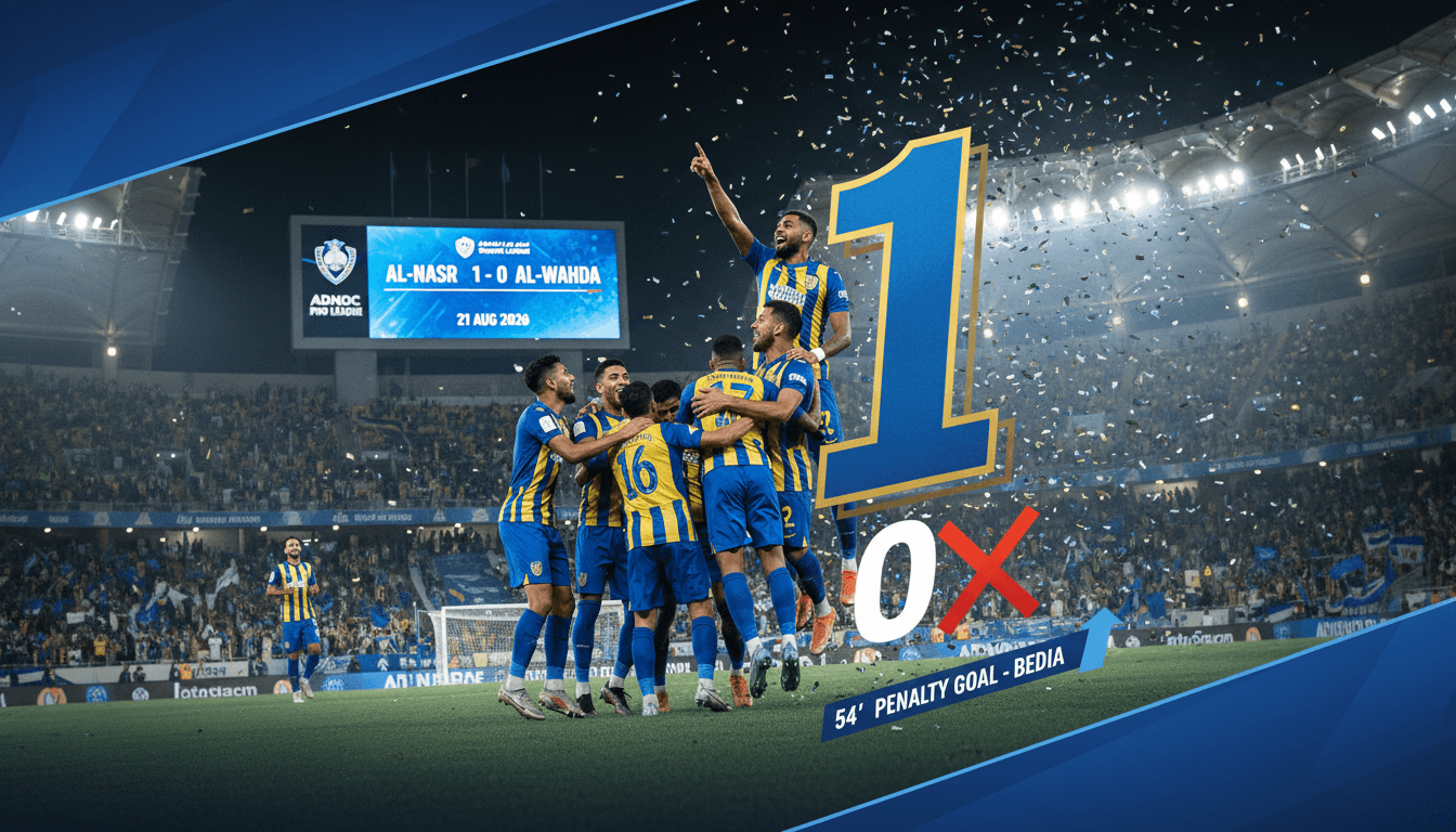 Al-Nasr players celebrating their 1-0 victory over Al-Wahda in the ADNOC Pro League match.