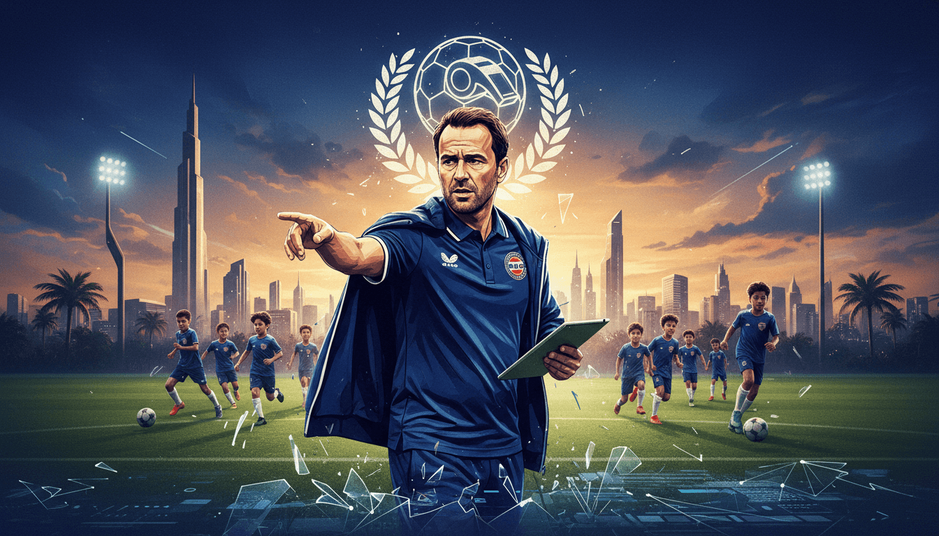 Andres Iniesta coaching at Gulf United FC, emphasizing youth development in UAE football.