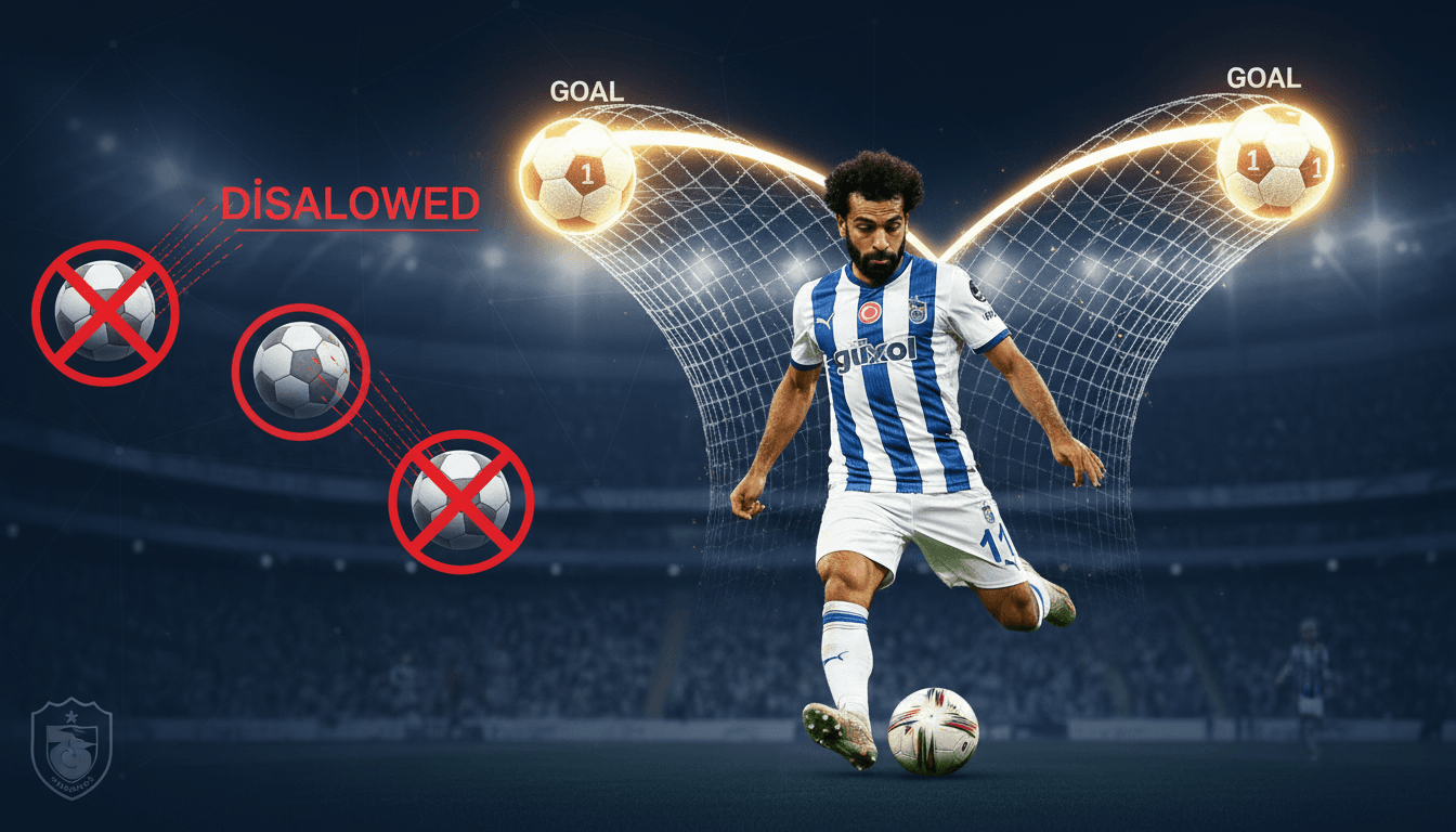 Mohamed Salah celebrating his goals in his first match for Trabzonspor in the Turkish Super Lig.