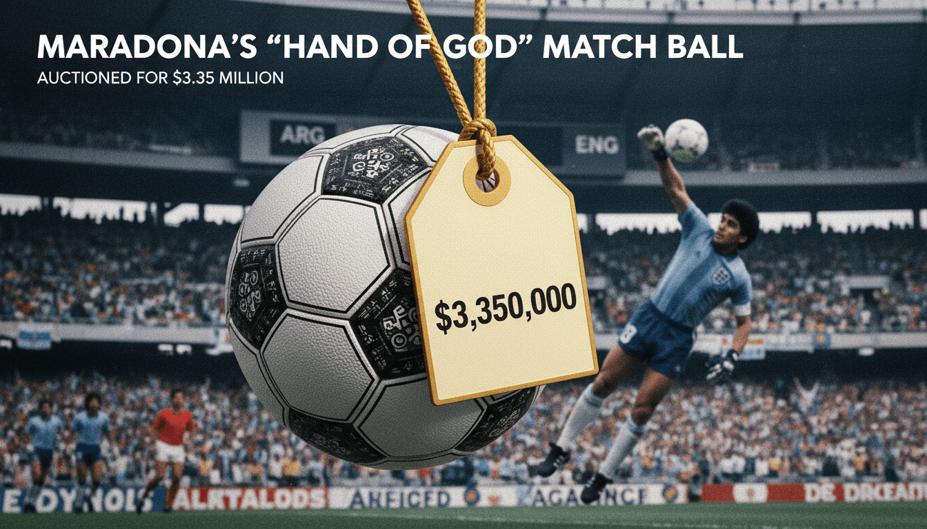 The Adidas Azteca match ball from Maradona's 'Hand of God' goal, sold for $3.35 million at auction.