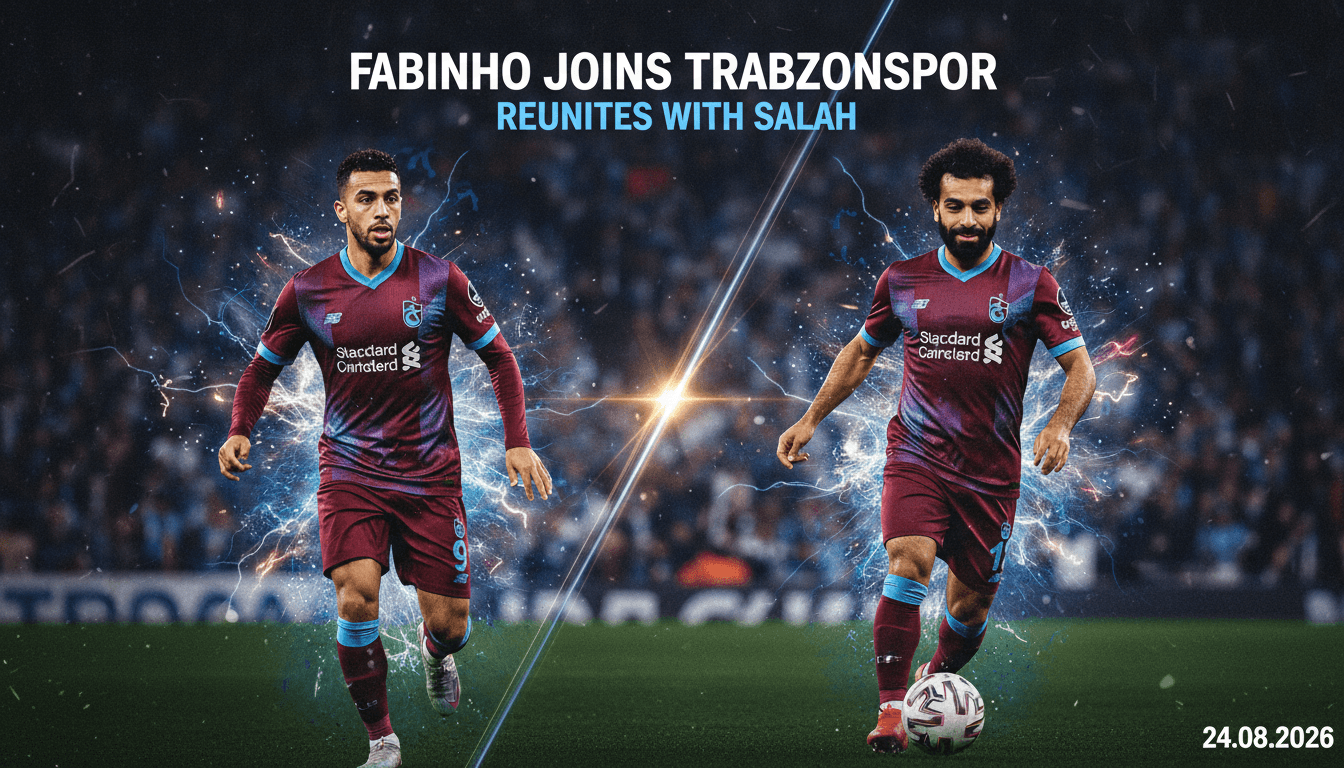 Fabinho and Salah in Trabzonspor jerseys celebrating their reunion.