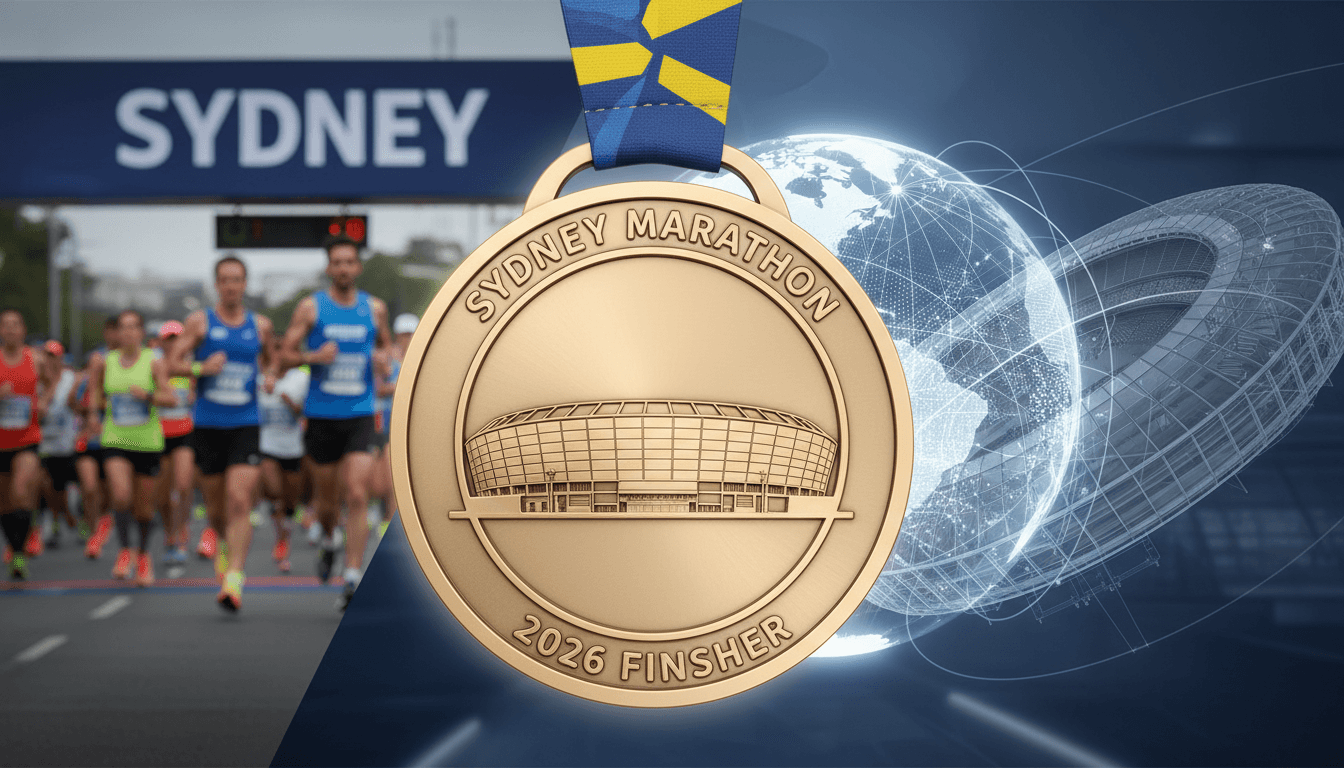 Sydney Marathon 2026 medals mistakenly feature Munich's Allianz Arena