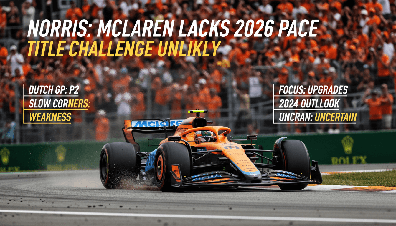 Lando Norris racing in the Dutch Grand Prix, highlighting McLaren's performance challenges in the 2026 Formula 1 season.