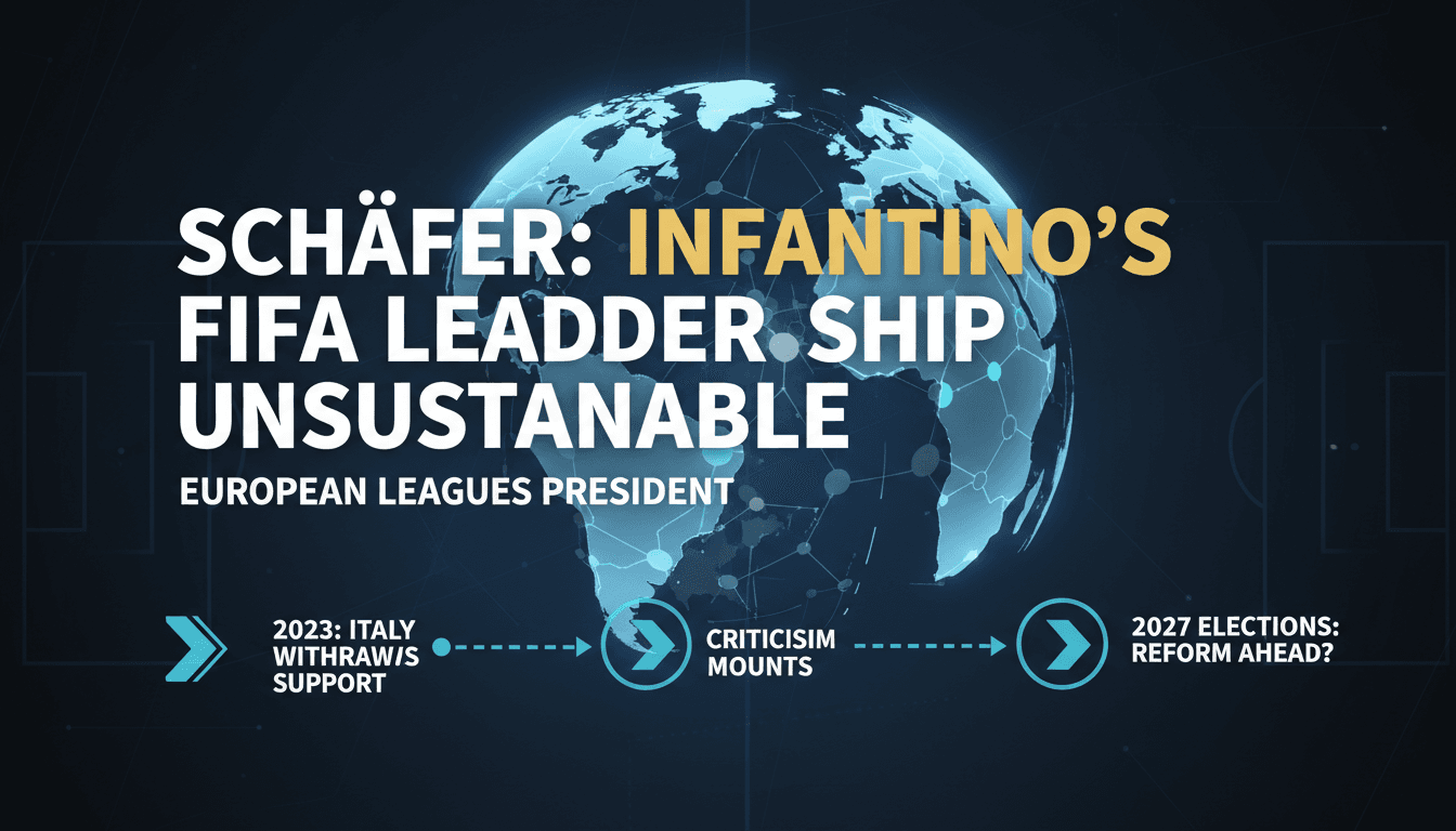 Claudius Schafer speaking about Gianni Infantino's future at FIFA, with FIFA logo in the background.