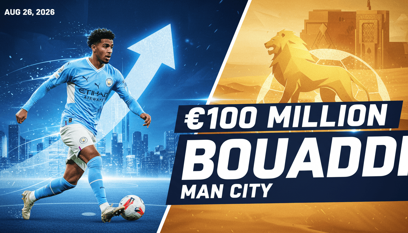 Ayoub Bouaddi in Manchester City kit, representing the rise of youth talent in football.