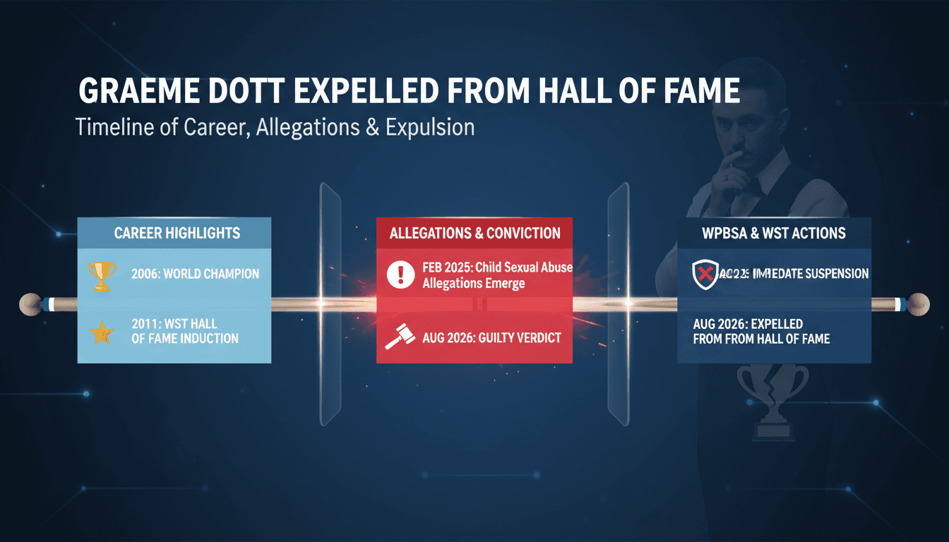 Infographic showing Graeme Dott's career timeline and the impact of his conviction on snooker.