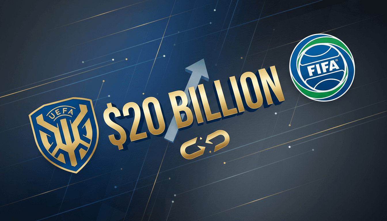 A graphic illustrating UEFA's withdrawal of the boycott threat against FIFA, highlighting the $20 billion proposal's impact.