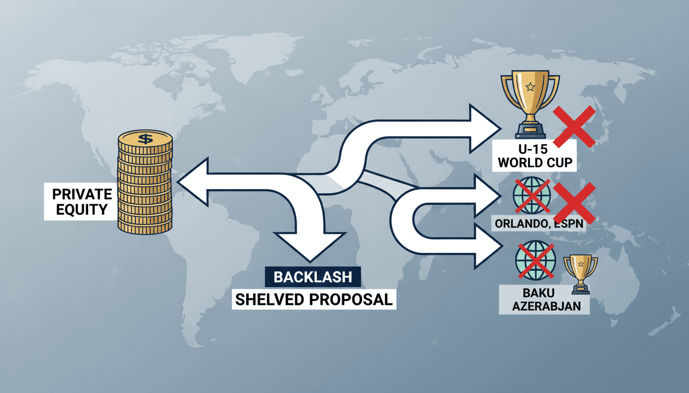 Infographic showing the commercialization of youth sports and FIFA's U-15 World Cup proposal.