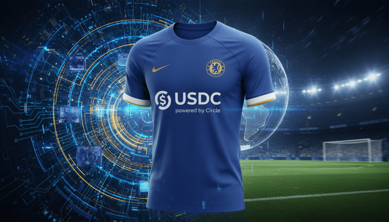 Chelsea FC shirt featuring USDC logo, representing the partnership between sports and digital finance.