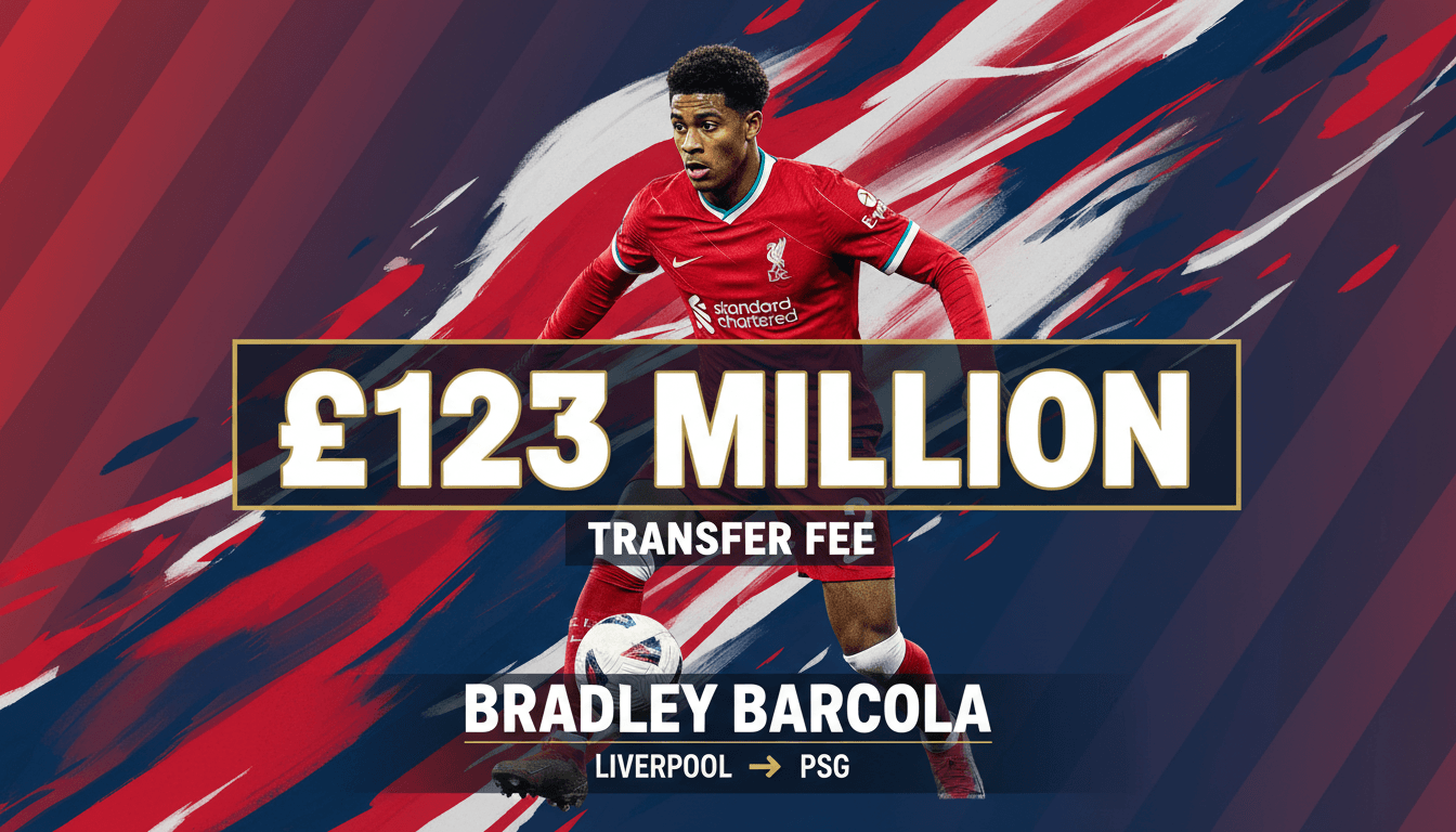 Liverpool's new signing Bradley Barcola in action, highlighting the £123 million transfer fee.