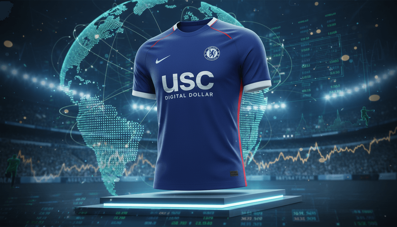 Chelsea FC shirt featuring USDC branding, highlighting the partnership with Circle.