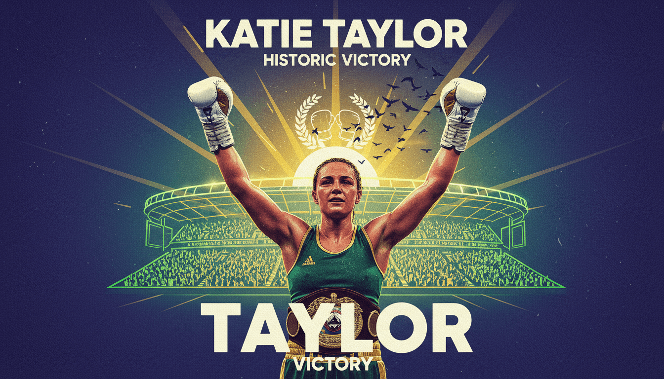 Katie Taylor celebrating her victory, representing the rise of women's sports and gender equality in athletics.