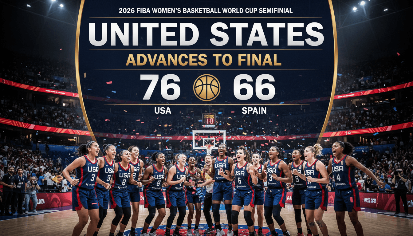 U.S. women's basketball team celebrating their semifinal win against Spain in the FIBA World Cup.