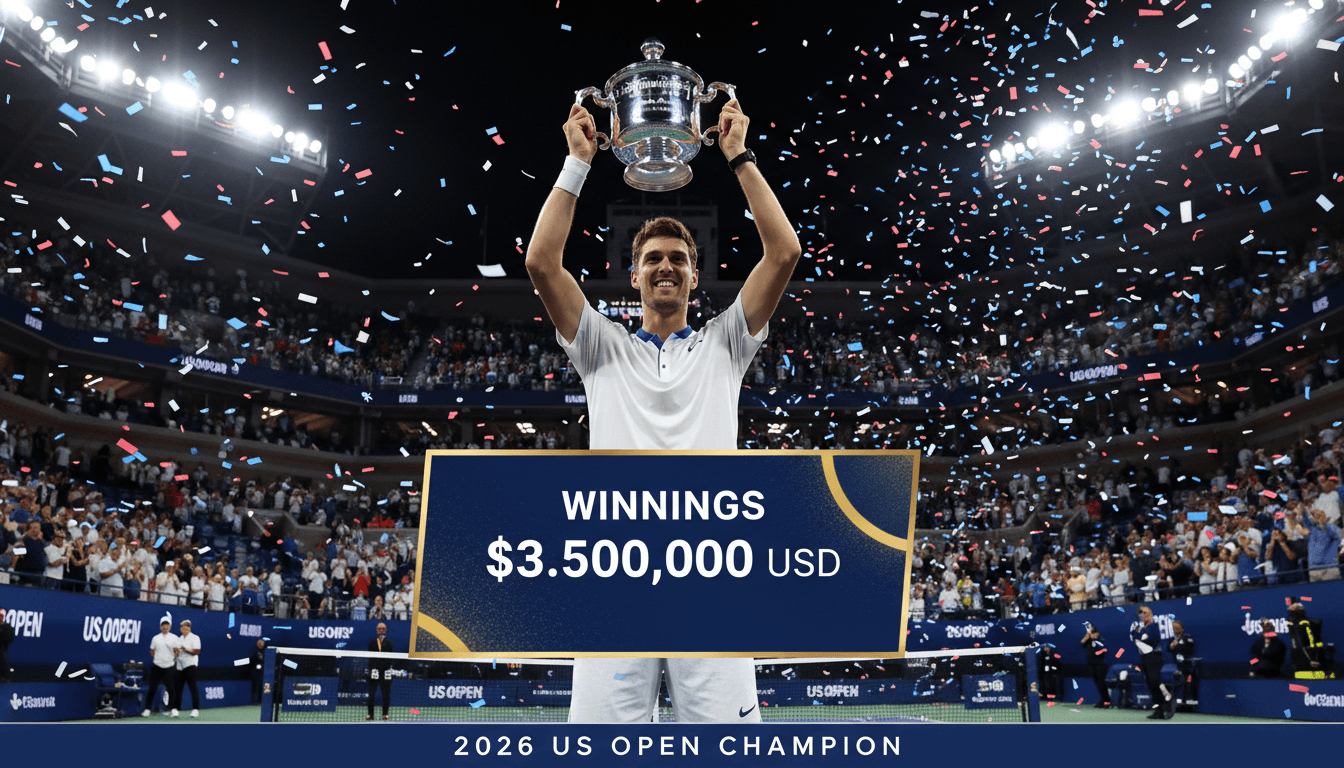 Alexander Zverev celebrating his US Open victory, holding the trophy and prize money.