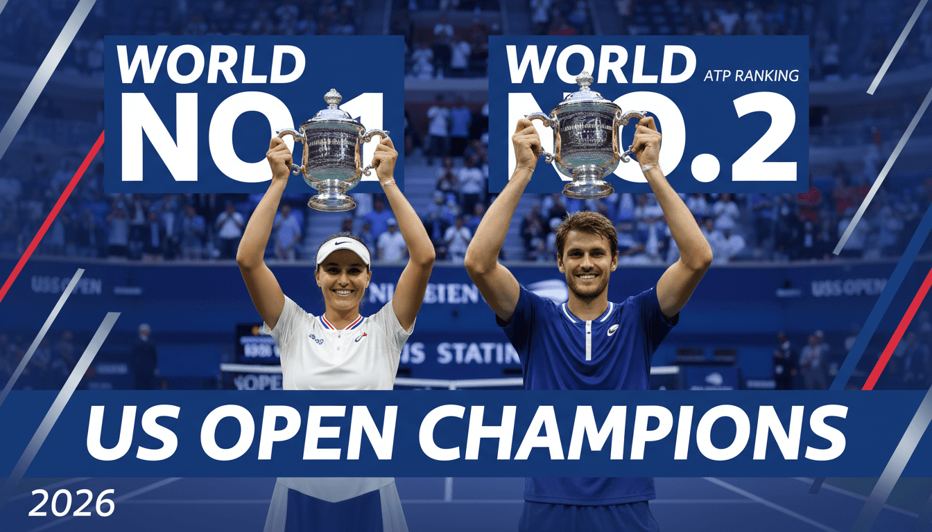 Rybakina and Zverev celebrating their US Open victories, highlighting their new rankings.