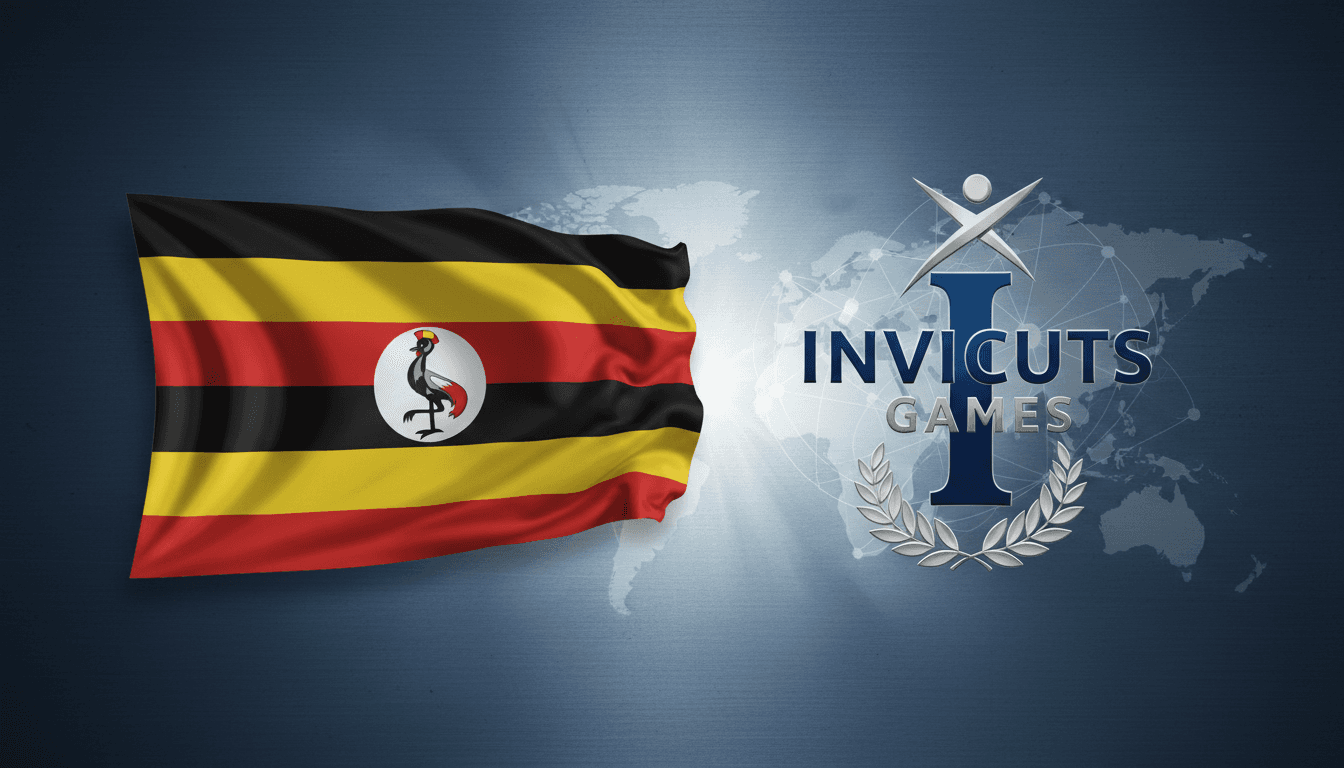 Uganda's flag and Invictus Games logo representing support for veterans.
