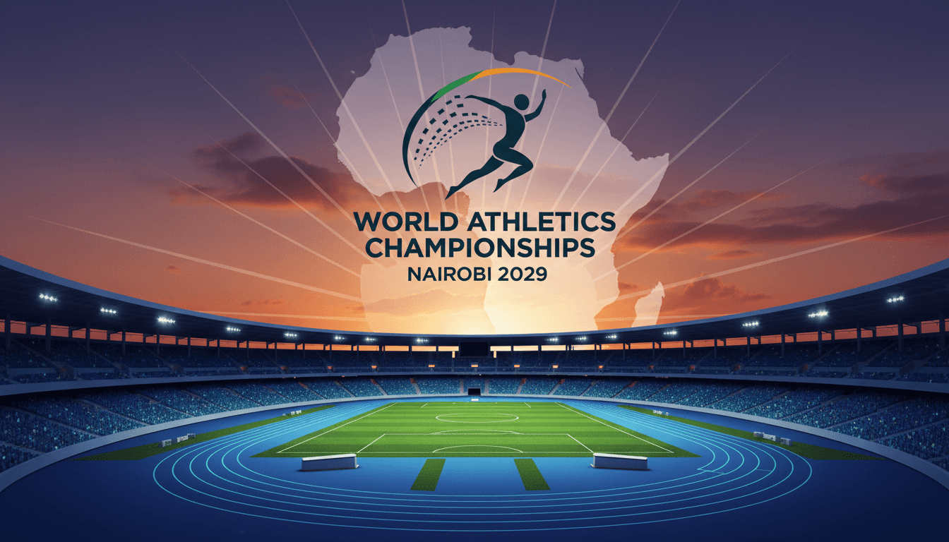 A vibrant image of Nairobi's Kasarani Stadium, highlighting its role in the 2029 World Athletics Championships.