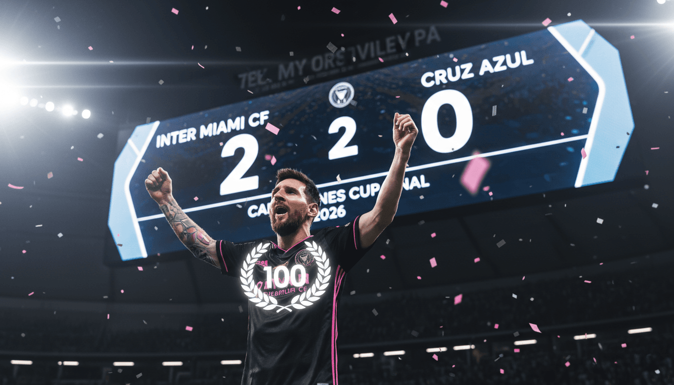 Lionel Messi celebrating his 100th goal for Inter Miami during the Campeones Cup final.