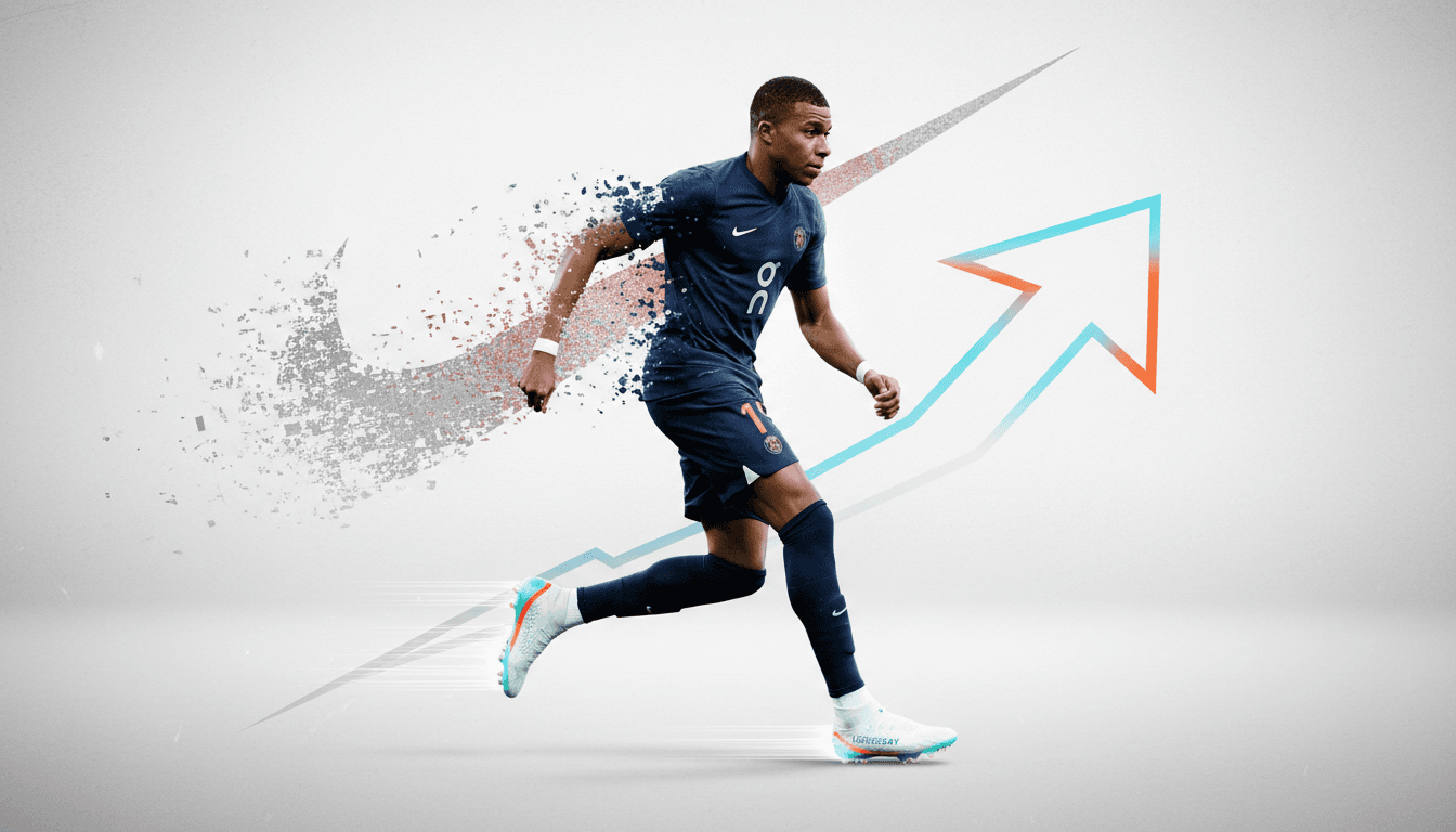 Kylian Mbappé wearing On's Lightspray boots, representing a shift in sports endorsements.