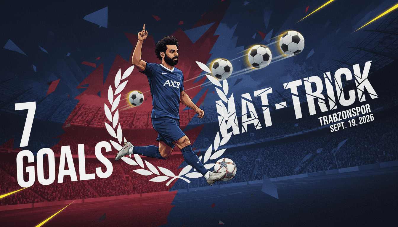 Mohamed Salah celebrating his hat-trick for Trabzonspor in the Turkish Super Lig, highlighting his record-setting performance.