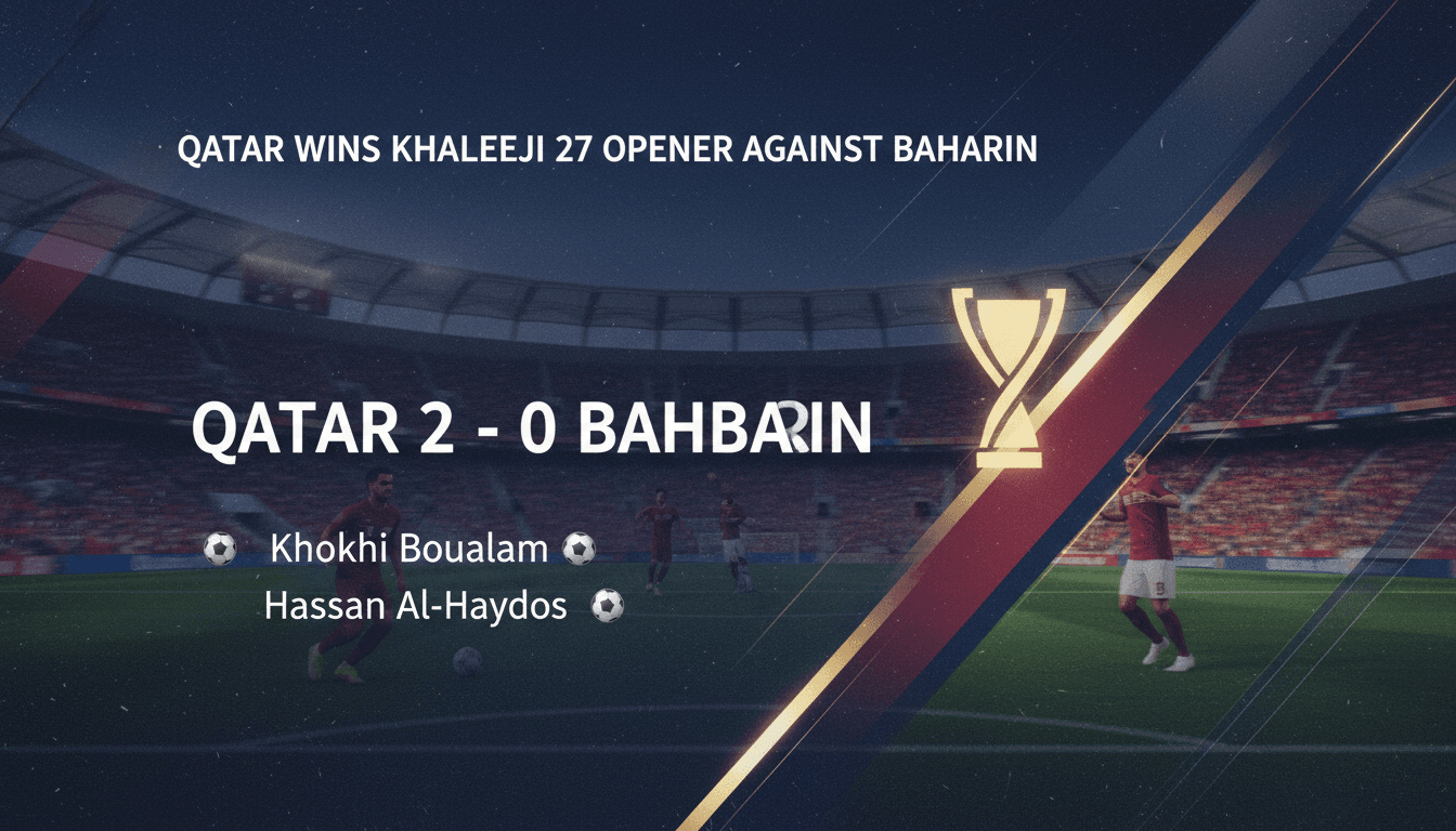 Qatar's football team celebrating their 2-0 victory over Bahrain in the Khaleeji 27 opener.