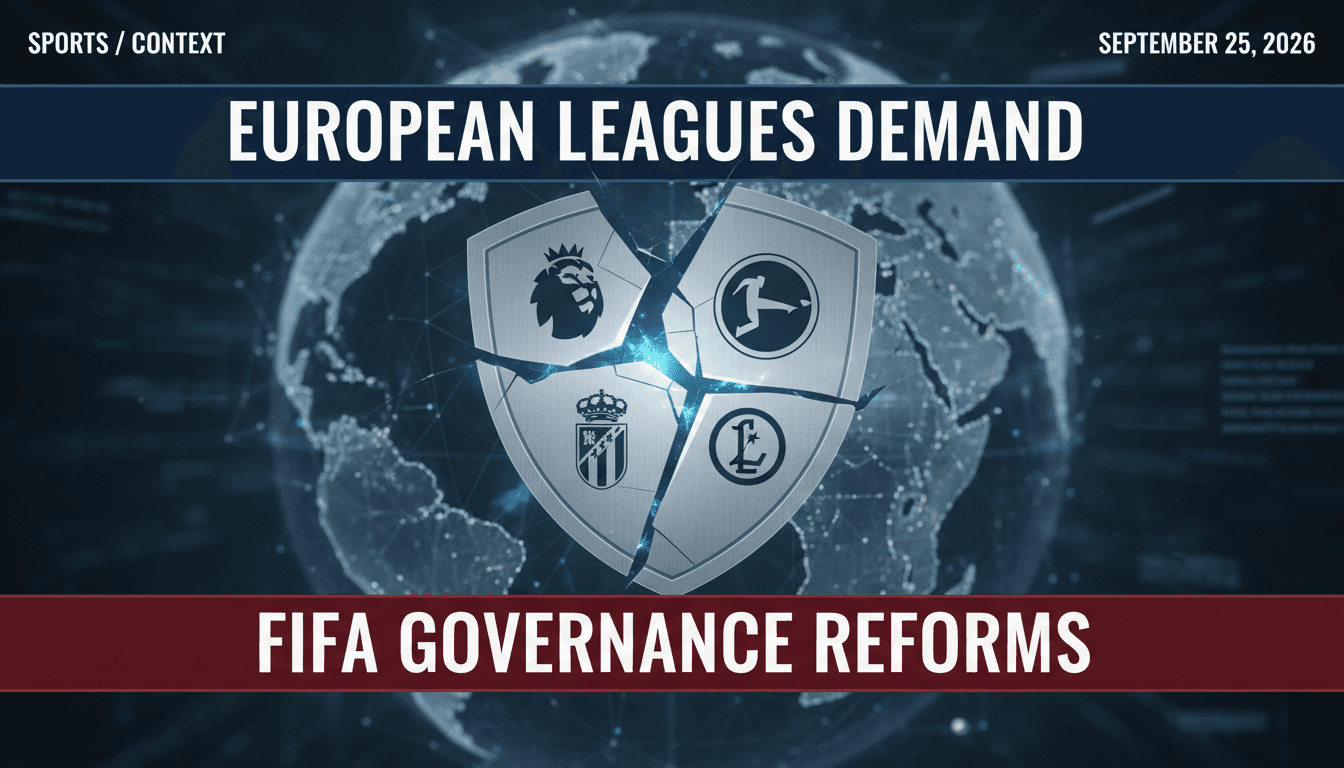 A graphic showing the logos of the Premier League, Bundesliga, La Liga, and Serie A with a call for FIFA governance reforms.