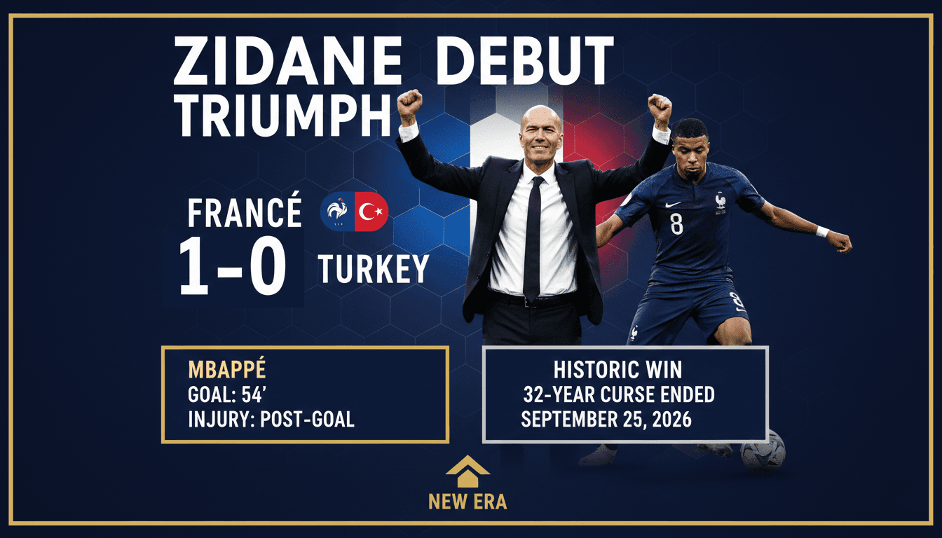 Zidane celebrating France's 1-0 victory in his coaching debut against Turkey.