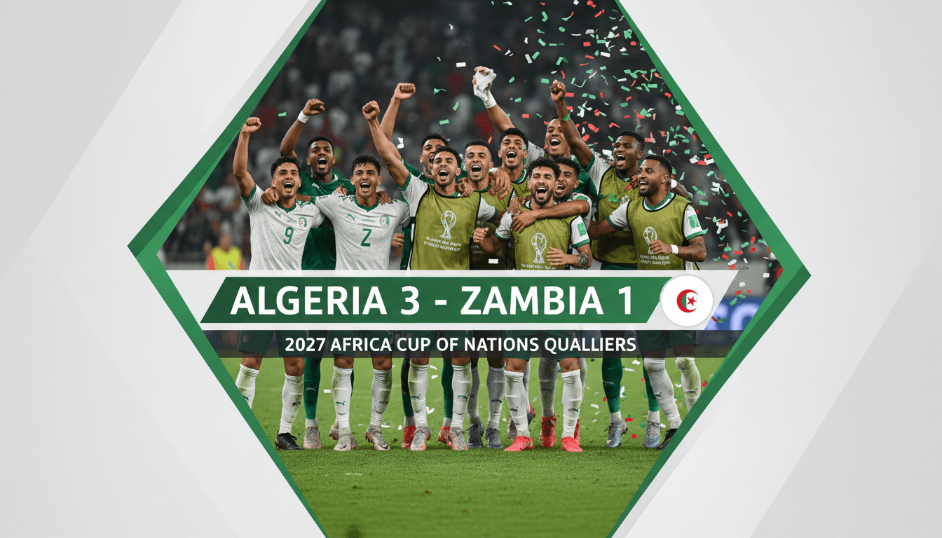 Algerian national football team celebrating their 3-1 victory in the Africa Cup of Nations qualifiers.