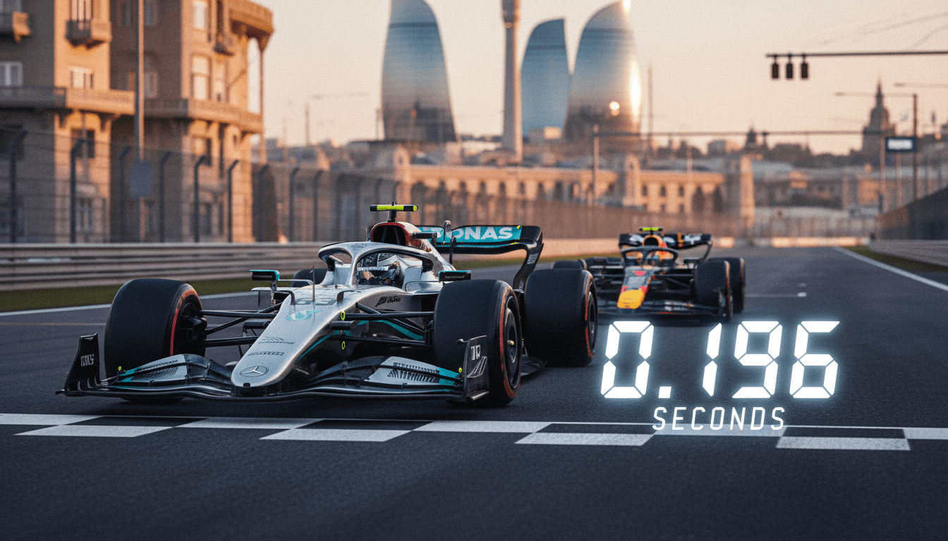 George Russell celebrating his victory at the Azerbaijan Grand Prix, showcasing the competitive nature of Formula One racing.