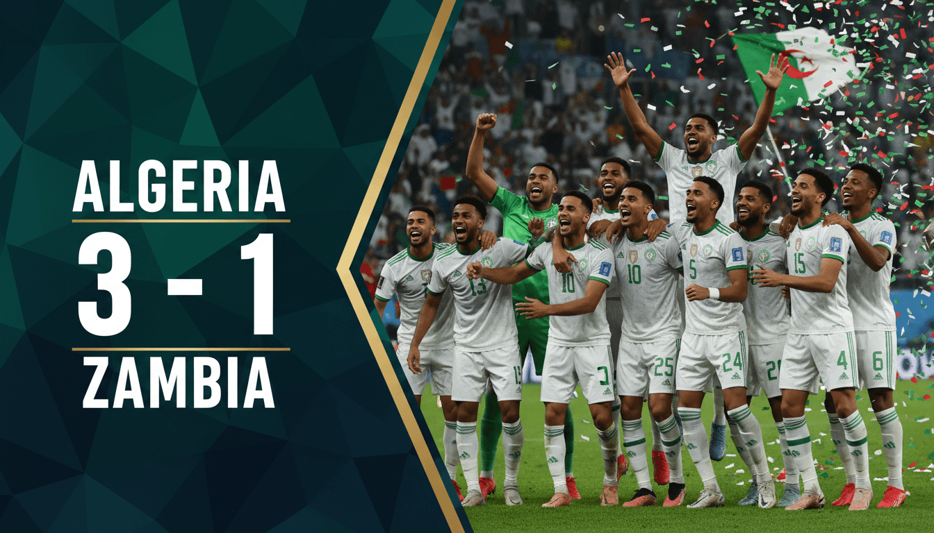 Algerian national football team celebrating a victory, highlighting their recent success and stability efforts.