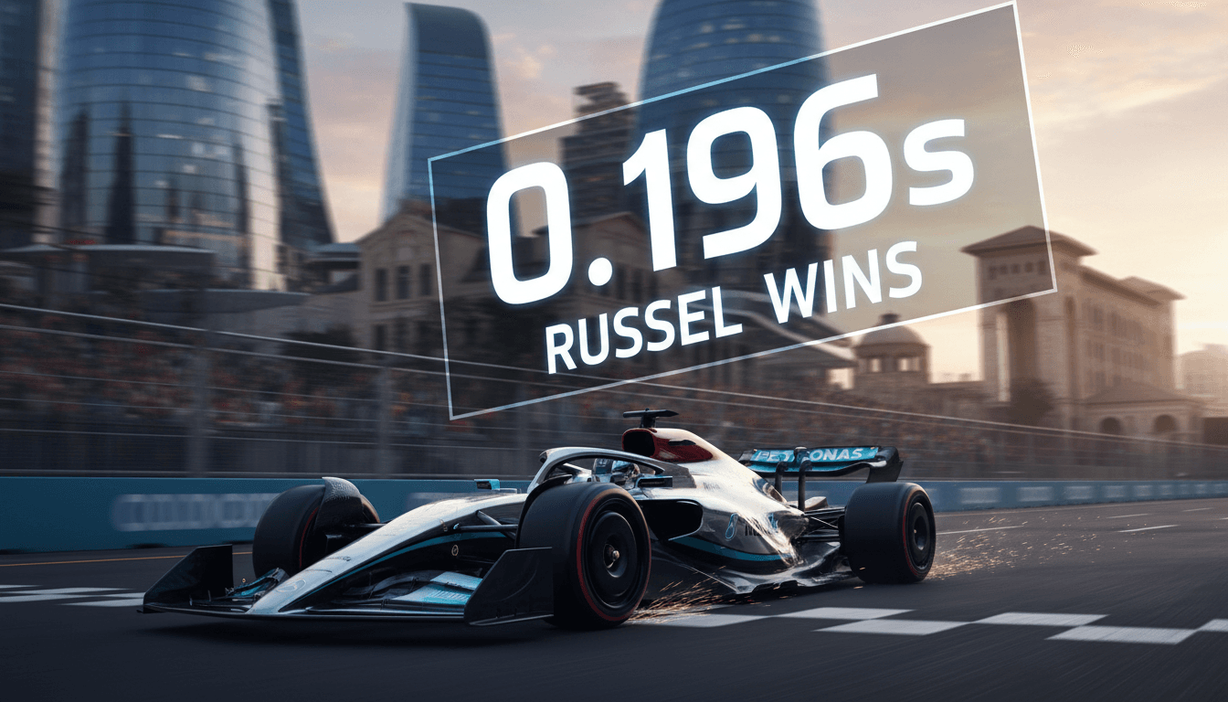 George Russell celebrating his victory at the Azerbaijan Grand Prix, showcasing the competitive nature of Formula One.
